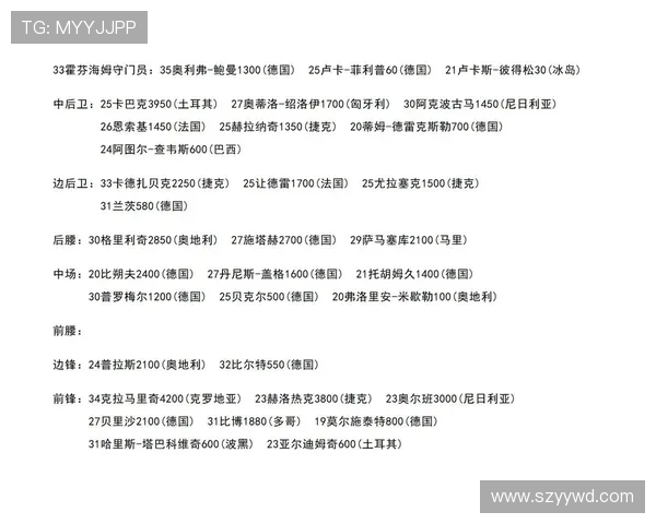 德甲球队球员信息详解:年龄、位置、身价全面分析 德甲球队球员信息详解:年龄、位置、身价全面分析